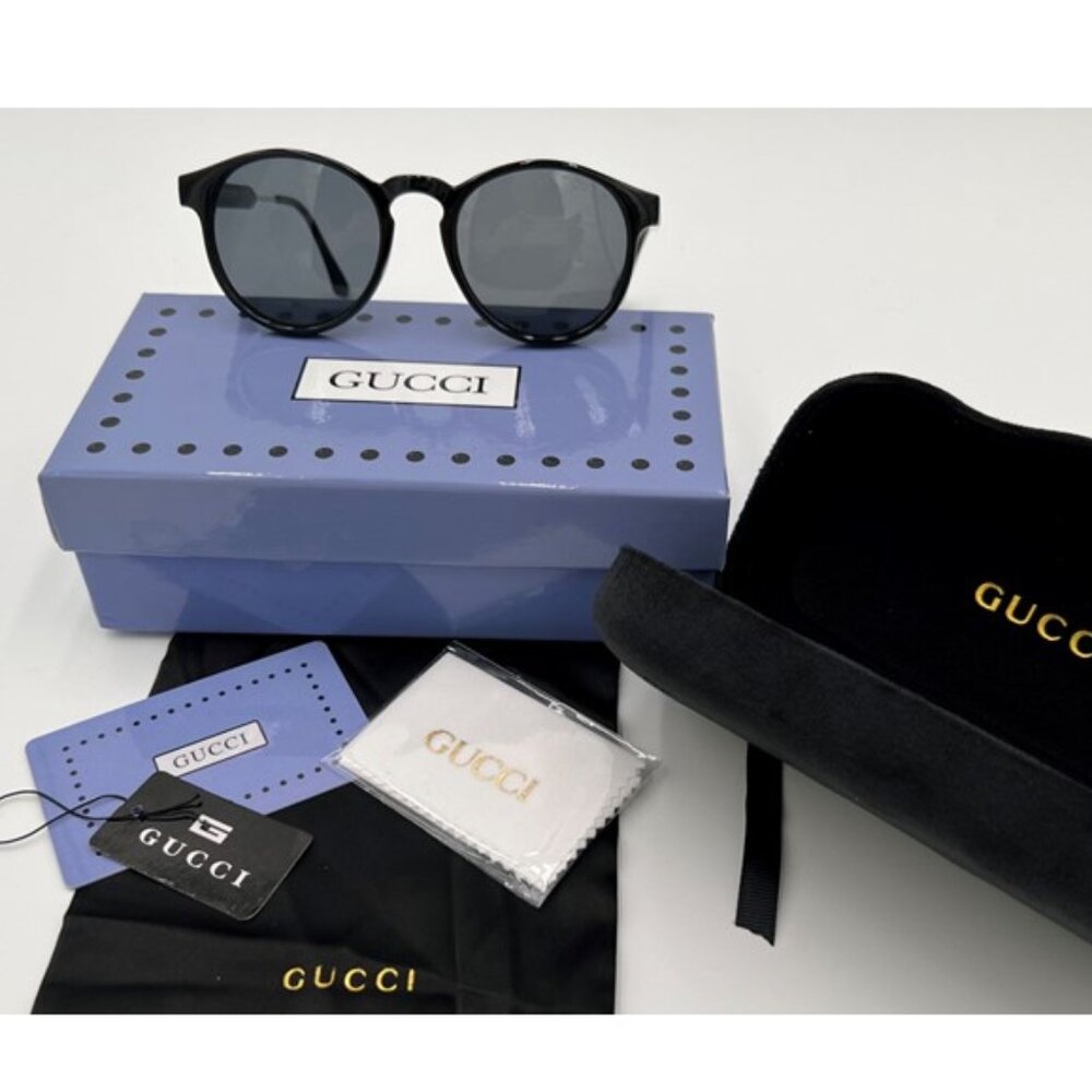 NIB-Gucci 6811 Retro Round Black Acetate/Metal Sunglasses - 49mm